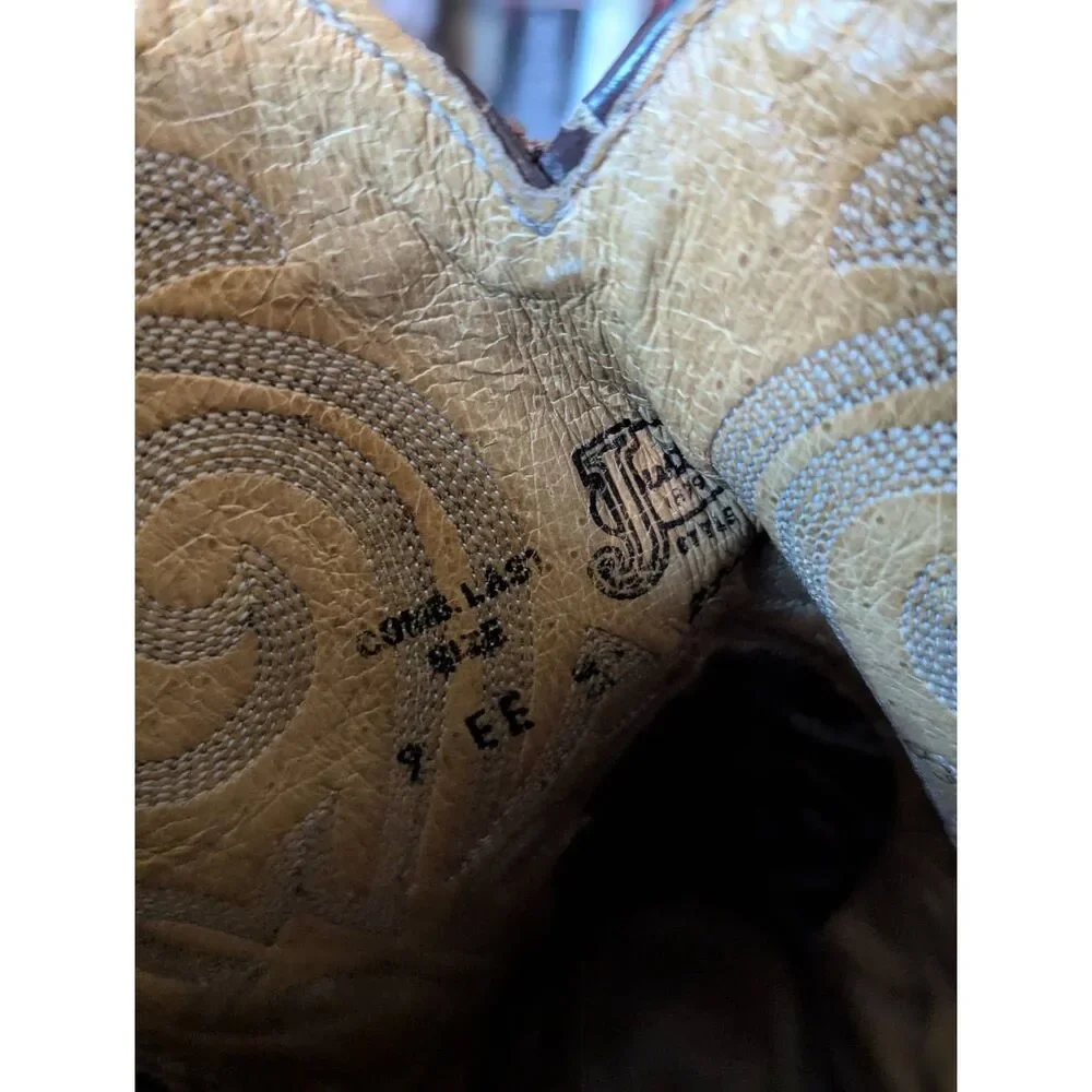 Justin Men’s Western Cowboy Boots Brown Leather Stitched Shaft Size 9 EE Wide